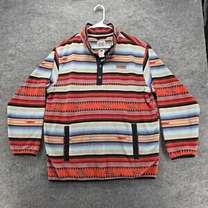 Cinch Sweater Mens M Orange Mock Neck 1/4 Zip Pullover Fleece Striped Logo